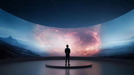 Fototapeta premium Person Gazing at Cosmic Display in Futuristic Space Environment