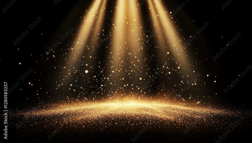 Poster shimmering golden lights and sparkles in dark background creating a magical and enchanting atmospher