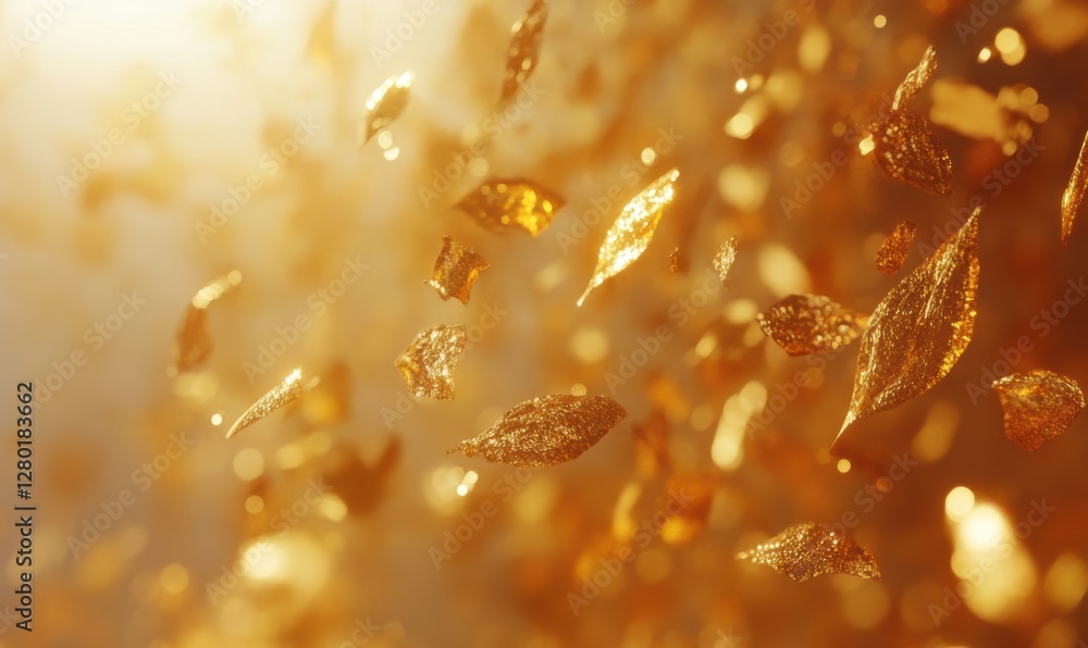 Poster shimmering golden particles floating in warm light creating a dreamy and ethereal atmosphere for bac