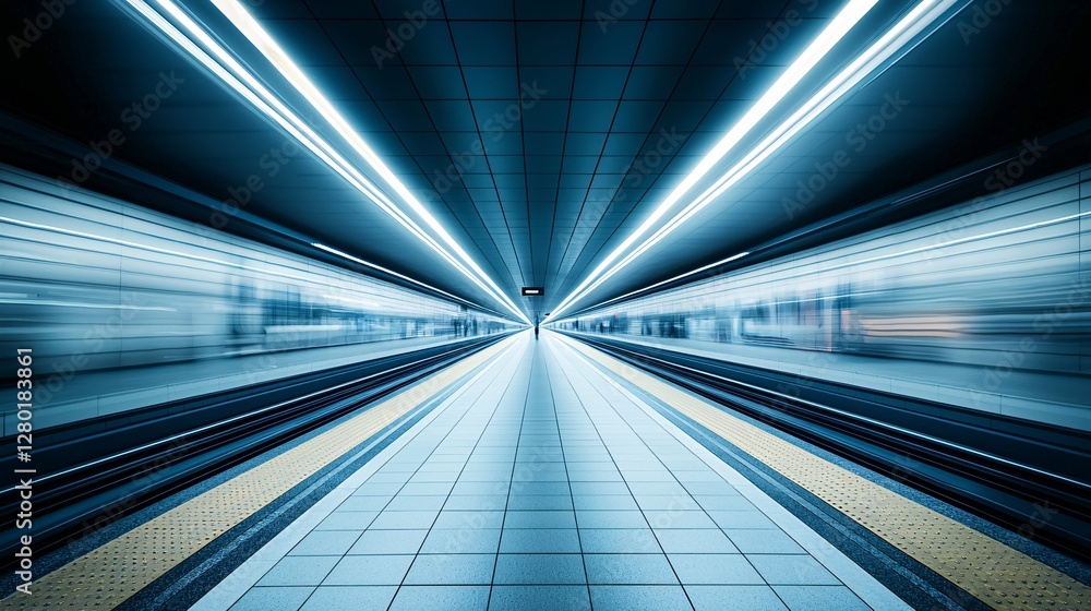 Poster a subway station where commuters use ar to navigate, virtual advertisements shifting dynamically, pe
