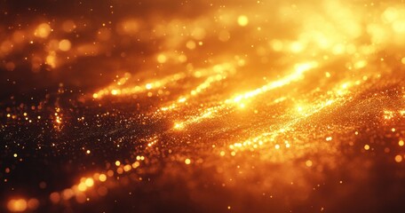 Naklejka premium Shimmering Golden Particles on a Dark Surface Creating a Magical and Dreamy Atmosphere in an Elegant Abstract Background