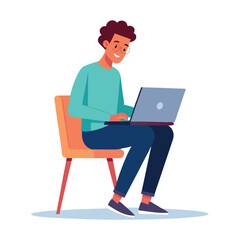 a boy is using his laptop vector