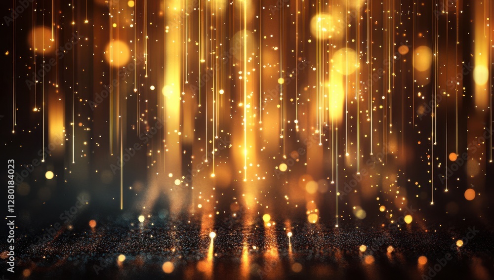 Poster shimmering golden particles with glowing lights creating a dreamy atmosphere in an elegant backgroun
