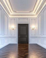 Fototapeta premium Elegant interior of a classic hallway featuring intricate details and a dark door