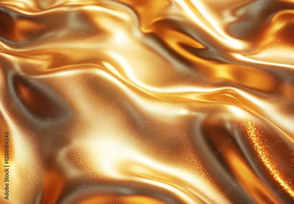 Aufkleber shimmering golden silk fabric flowing smoothly in well-lit environment with glowing surface texture 
