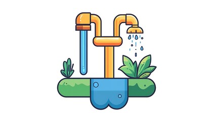Vibrant Illustration: Water Tap Flowing into Lush Green Patch AI Generated