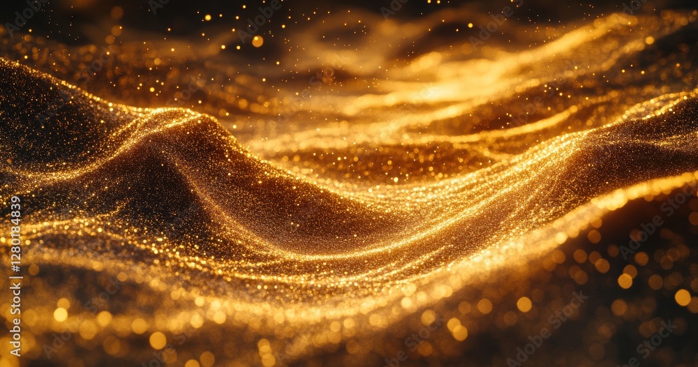 Poster shimmering golden waves of light and sparkles creating a dreamy and magical atmosphere in an abstrac