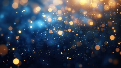 Obraz premium Shimmering Particle Background with Blue and Gold Glow for Elegant and Modern Designs, Perfect for Abstract Art and Digital Graphic Use
