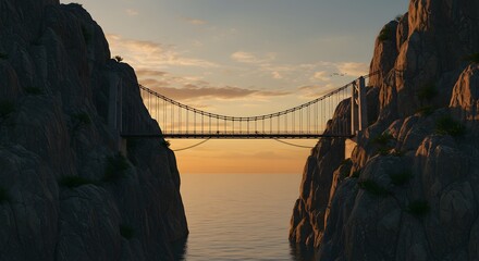 A bridge connecting two cliffs symbolizes mediation bridging understanding gaps.
