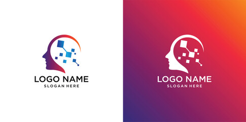Human head mind and technology logo design
