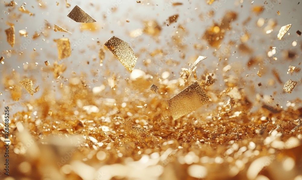 Poster shimmering particles of gold dust floating vibrantly in a bright atmosphere creating a dynamic and c