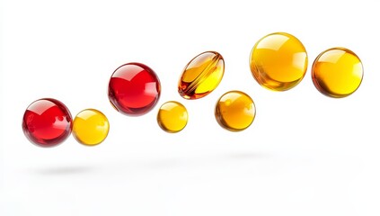 Fototapeta premium Floating colorful pills on white background