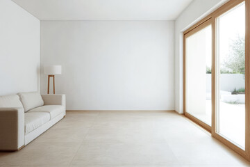 Obraz premium Bright and minimalist interior living space with large windows and natural light