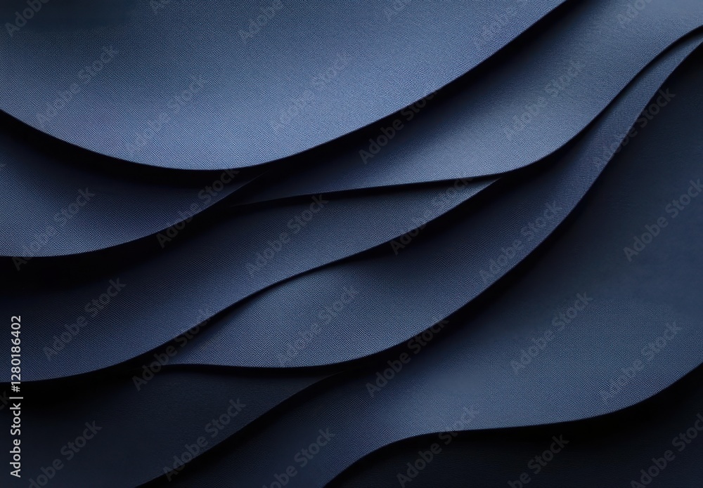Poster Smooth Curving Layers of Deep Blue Fabric Creating Elegant Textures and Soft Shadows in a Modern Design Setting