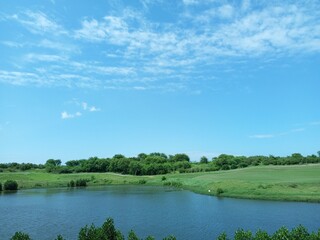 summer landscape with lake and sky