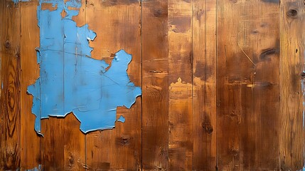 Weathered Wooden Panel with Blue Painted Map Inlay AI Generated