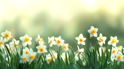 Fototapeta premium Close-up of White Daffodils in Spring Sunshine