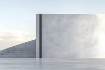 Modern concrete architecture with stairs and minimalist design in a serene outdoor setting