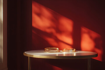 Obraz premium Elegant golden bracelets on a marble table with captivating light play
