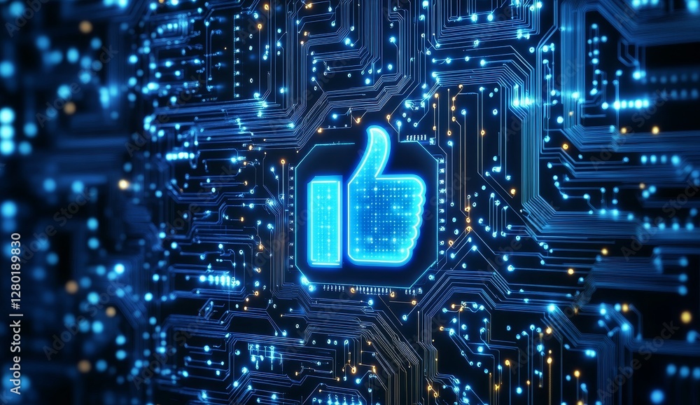 Poster digital like icon on circuit board