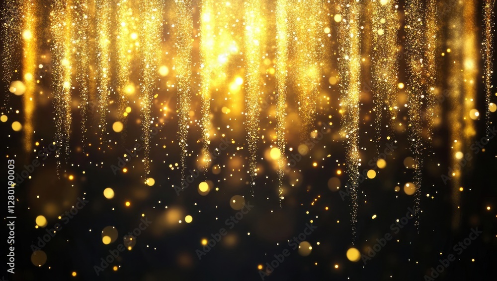 Poster sparkling gold particles with soft glows creating a magical background for celebrations and events i