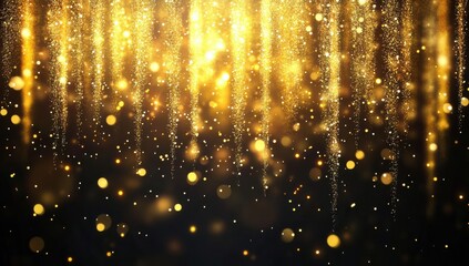 Sparkling Gold Particles with Soft Glows Creating a Magical Background for Celebrations and Events in a Dark Setting