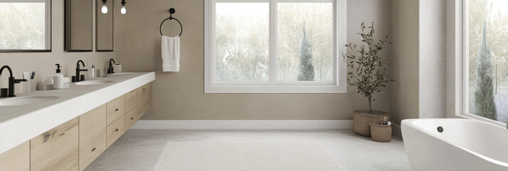 Modern bathroom design with natural light and minimalist decor in a serene environment