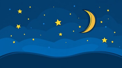 Pixelated celestial expanse shimmering crescent moon dreamy twinkling starlight serene ambiance nocturnal vista tranquil beauty