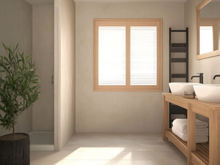 Fototapeta premium Modern bathroom design with natural light and minimalist decor in a cozy setting