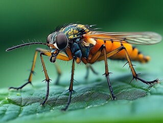Obraz premium Colorful fly on leaf, natural background