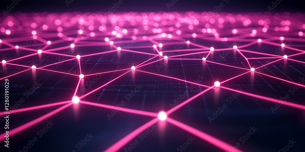 Aufkleber interconnected nodes of glowing color light on a dark background, forming a network. represents conn