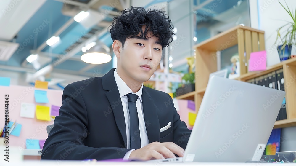 Aufkleber working efficiently in a modern office environment with a professional attitude