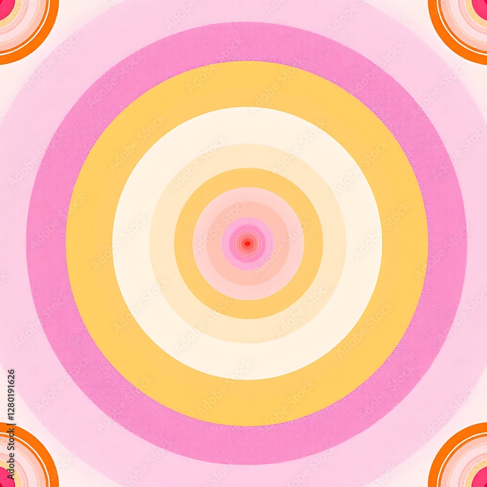 Poster concentric circle design in pink and yellow colors harmonious geometric abstract pattern art