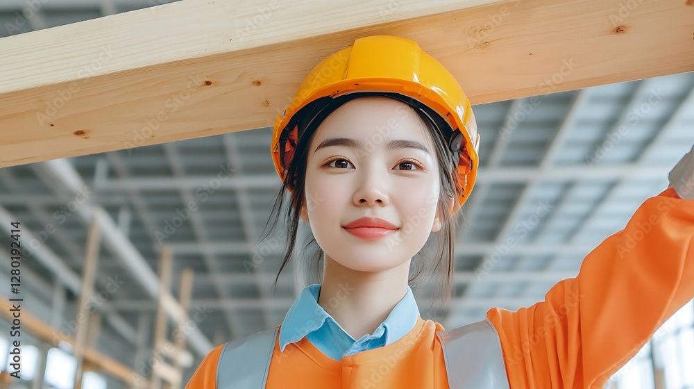 Poster building the future with strength and determination on a construction site