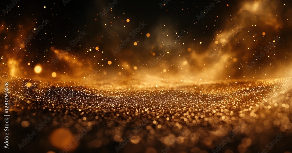 Aufkleber sparkling golden particles floating in a dreamy atmosphere with glowing dust and magical light effec