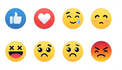 Fototapeta premium Flat Design Emoji Icons Showcasing Varied Emotions On White Background