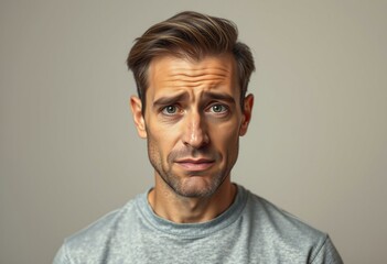 Obraz premium Photorealistic portrait of a 30-year-old male person with a neutral background