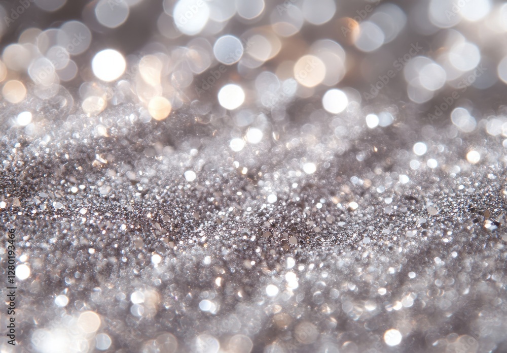 Poster Sparkling silver glitter background with shimmering bokeh effect creating a dreamy and magical atmosphere perfect for creative projects and festive theme designs