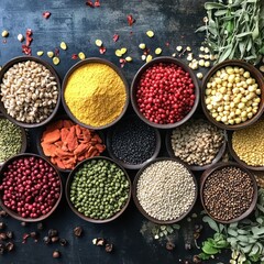 Aromatic Spice Collection: Diverse and Vibrant Assortment of Spices in Bowls