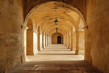 Obraz premium Sunlit Ancient Archway Corridor