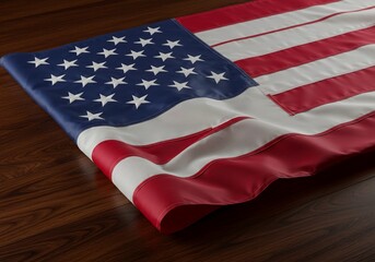 The stars and stripes, folded with reverence on dark wood, symbolize a patriotic occasion and solemn tribute