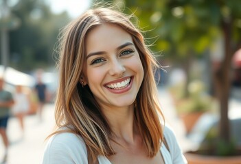 Obraz premium Photorealistic natural light portrait of a female person feeling excited