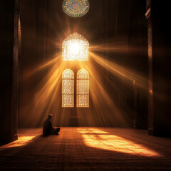 silhouette of a man praying alone in the mosque