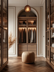 luxury walk-in closet interior with clothes