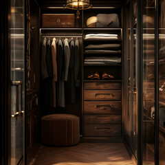 luxury walk-in closet interior with clothes