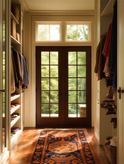 interior of the old house with clothes