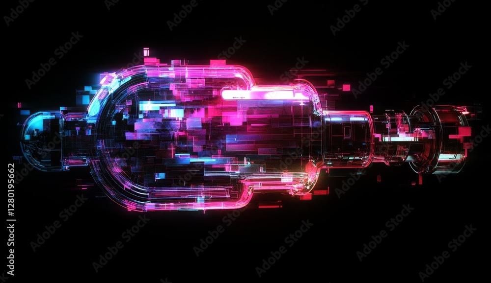 Poster futuristic glowing glitch tech component on black background