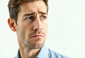 Obraz premium Portrait of a male with a neutral expression and slightly irritated facial expression
