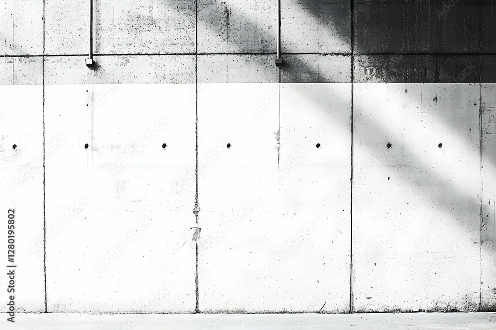 Poster striking monochrome image of a modern concrete wall with contrasting light and shadow patterns, idea