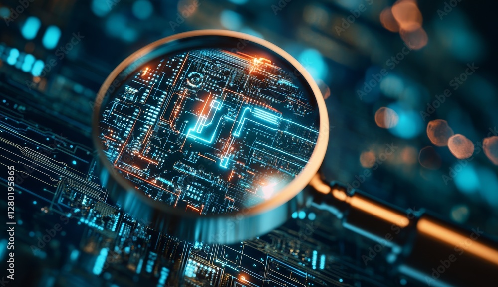 Poster magnifying circuit board, analyzing tech, advanced technology